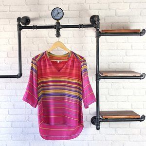 Amanda Uprichard 100% Silk Rainbow Striped Blouse